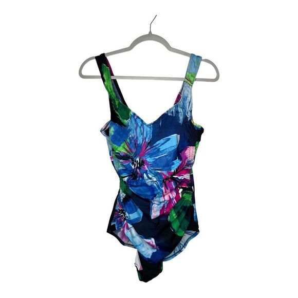 Maxine Of Hollywood One Piece Swimsuit Womens Size 14 Colorful Floral Retro - Picture 1 of 6